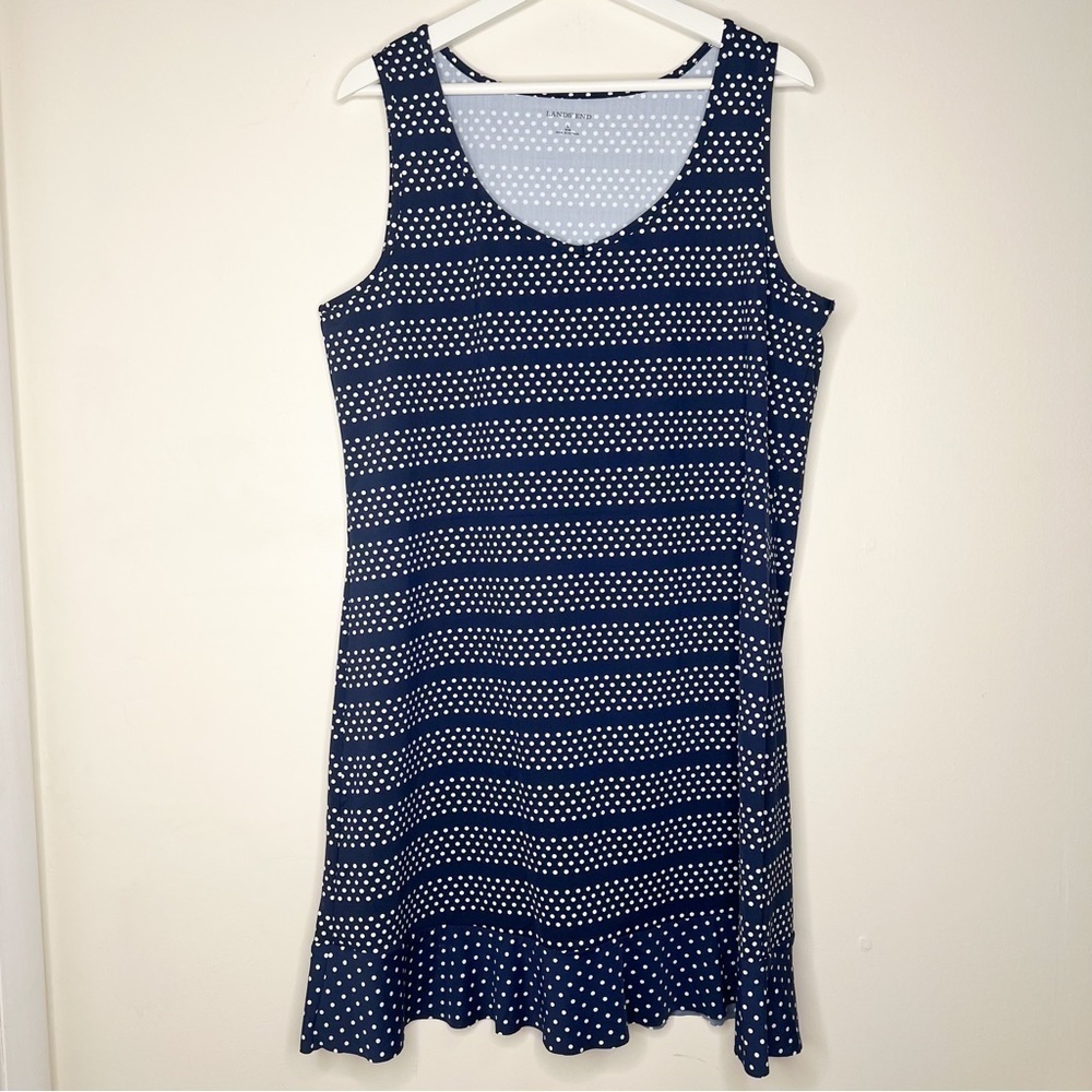 Lands End Blue Polka Dot Dress Size L (14-16)